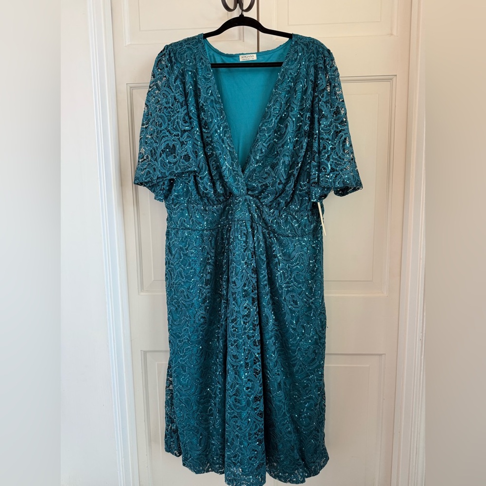 Kiyonna Blue A-Line Midi Dress with Flutter Sleeves